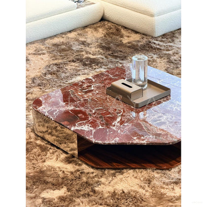 Rosso Red Natural Marble Coffee Table - scene