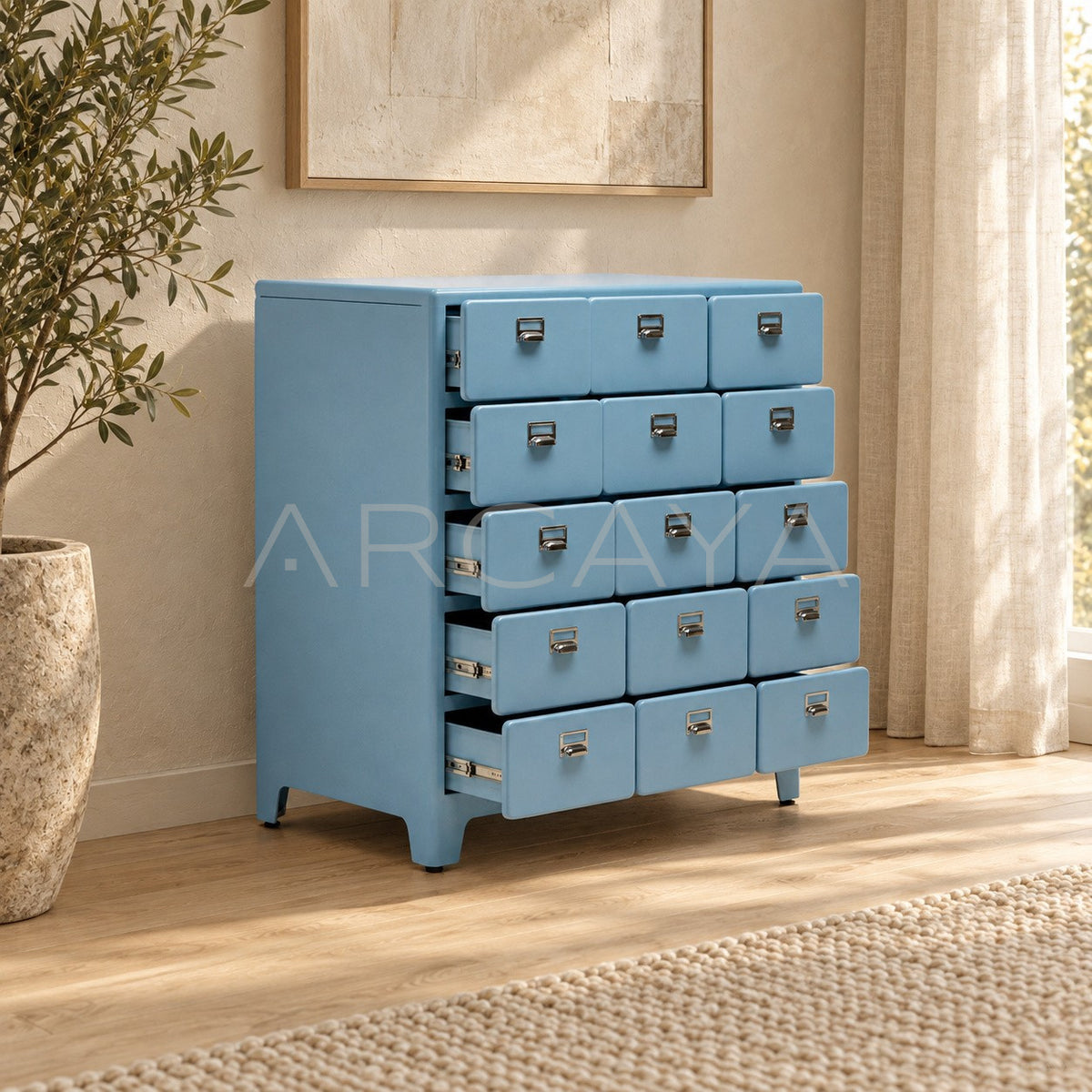 Milk Blue Fifteen Compartment Chest in detail