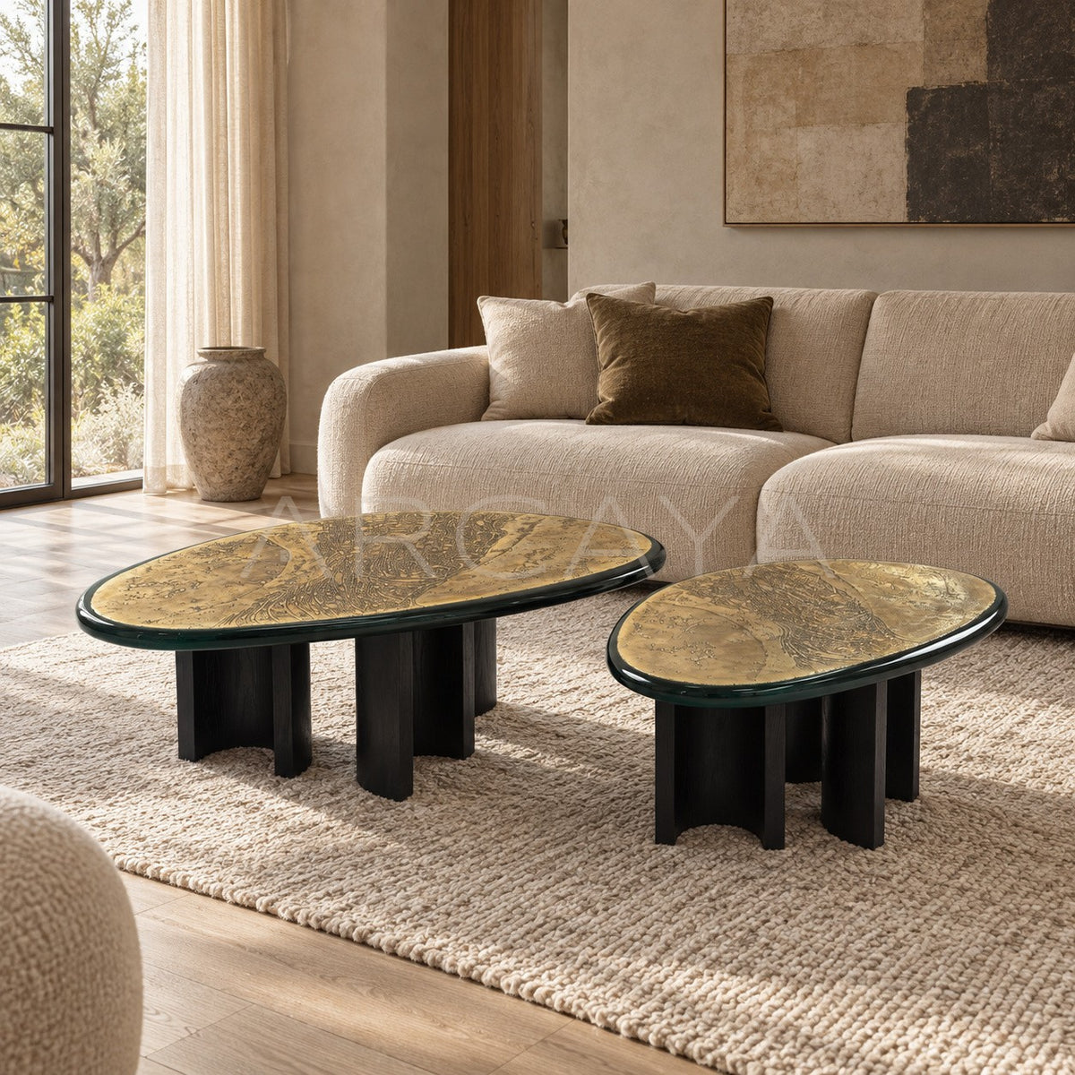 Resin Metal Carved Coffee Table in detail