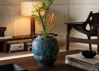 Vintage Kiln Glaze Textured Ceramic Vase - scene