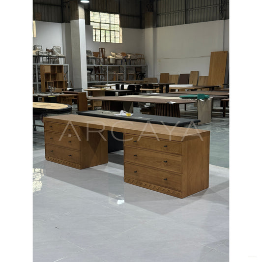 White Oak Mid Century Executive Desk - scene