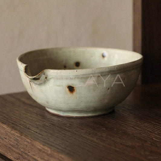 Amu Collab Grey Iron Spot Stoneware Footed Bowl - main