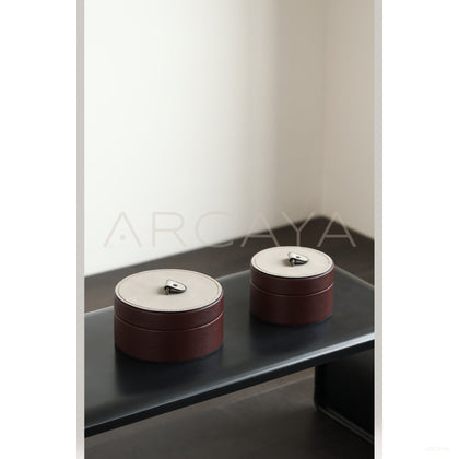Vintage Brown Leather Storage Box - scene