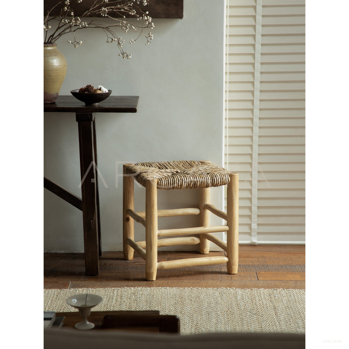 Straw Woven Bench in detail