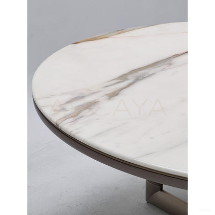Leather Wrapped Sintered Stone Round Dining Table - scene