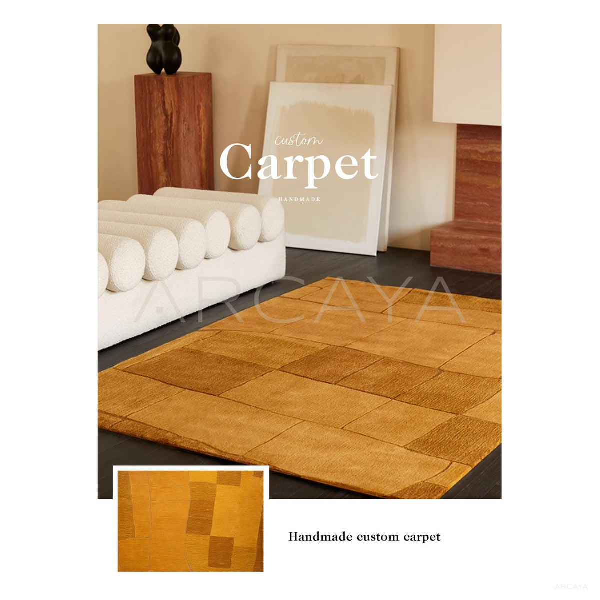 Mustard Block Texture Rug Dsm P027 F in detail