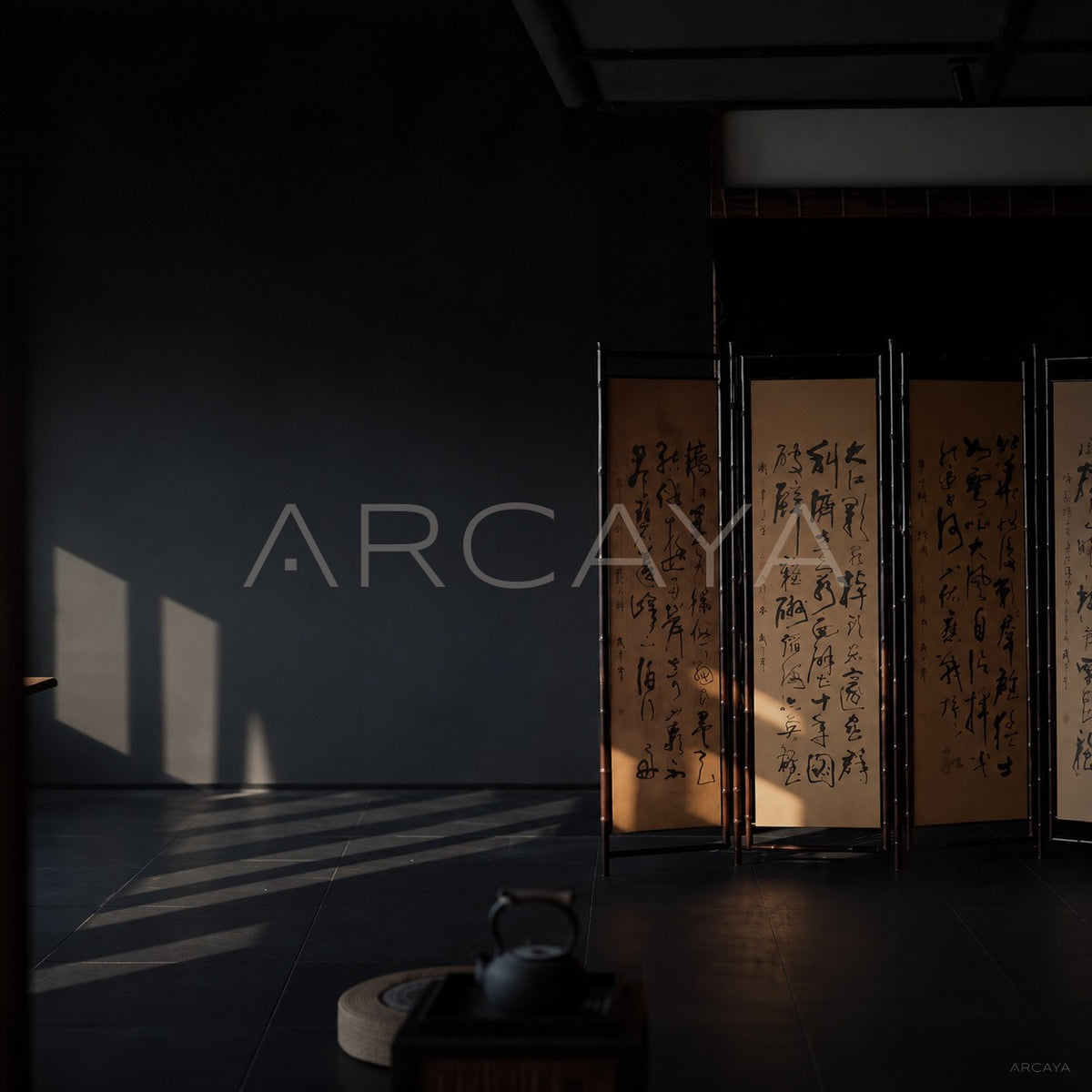 Purple Bamboo Calligraphy Double Sided Screen in detail