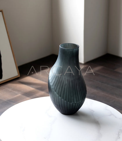 Hand Carved Irregular Dark Green Glass Vase - scene