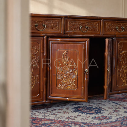Gold Painted Flower Bird Four Door Sideboard - scene