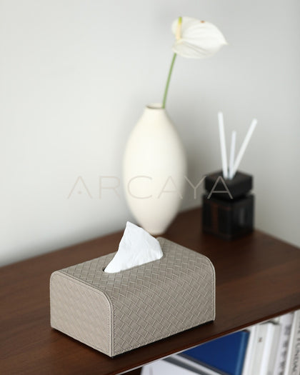 Handwoven Leather Tissue Box Living Room - scene