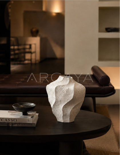 Handmade Plain White Ceramic Vase Bedroom - scene