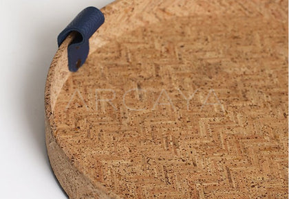 Natural Cork Woven Round Tray With Handle - scene