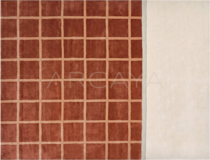 Terracotta Fine Check Patchwork Rug Dsm P014 C02 - scene