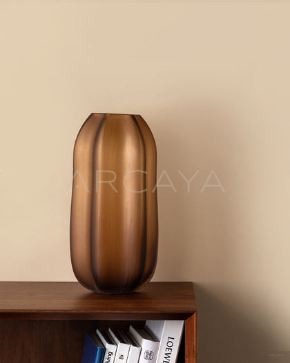 Vintage Ribbed Frosted Pumpkin Glass Vase - scene