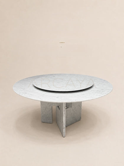 Daze Carrara White Marble Round Dining Table - scene