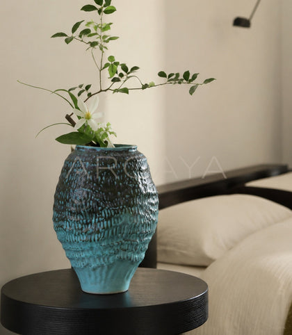 Vintage Deep Sea Blue Gradient Ceramic Vase - scene
