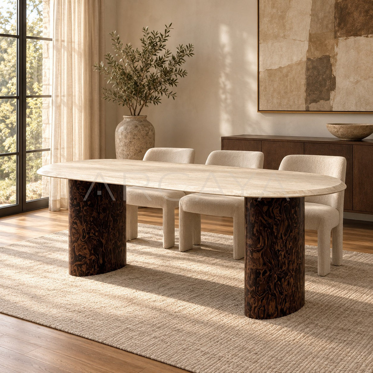 Natural Super White Travertine Dining Table in detail