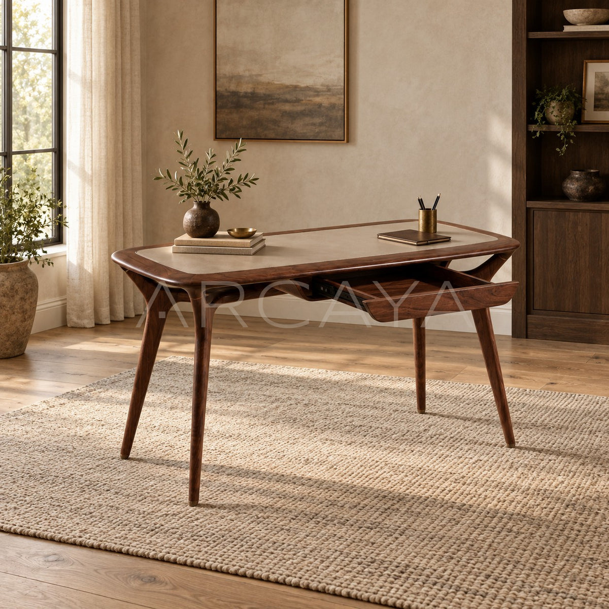 Black Walnut Veneer Mortise Tenon Desk in detail