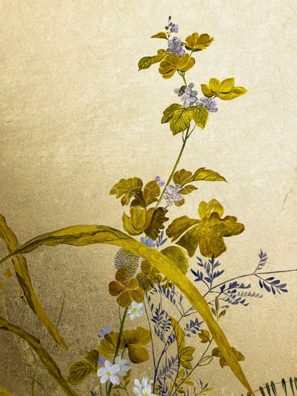 Gold Leaf Floral Folding Screen - detail