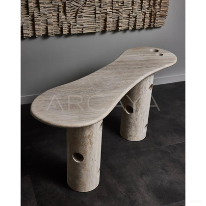Natural Travertine Curved Console Table - scene