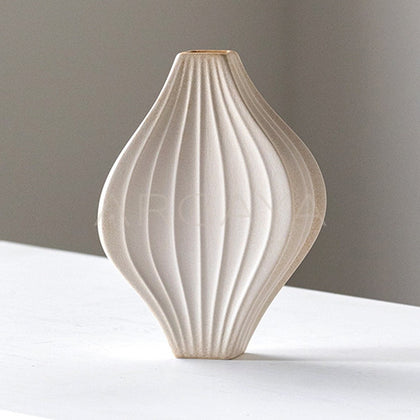 Handmade Ribbed Plain White Ceramic Vase - main