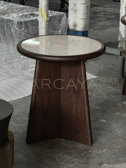 Black Walnut Marble Side Table - scene