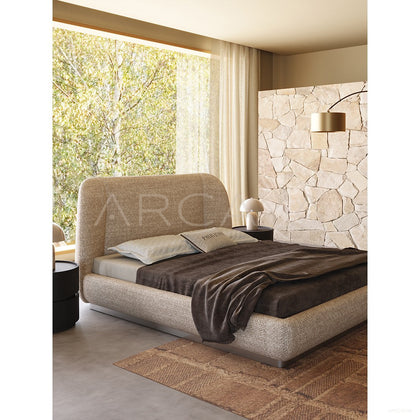 Minimalist Curved Embrace Linen Bed - scene