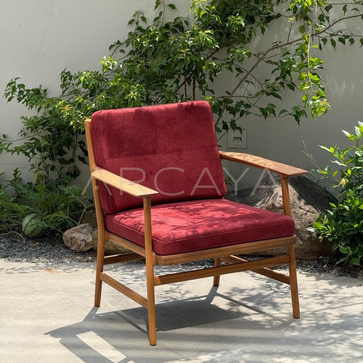 Burmese Teak Suede Red Lounge Chair - main