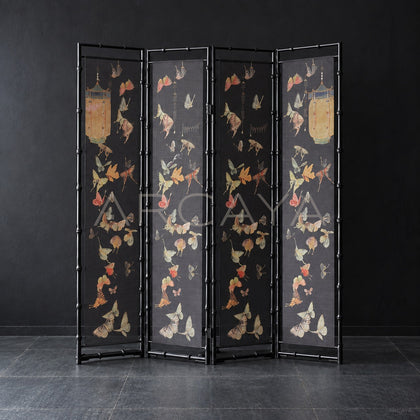 Bamboo Orchid Butterfly Double Sided Four Panel Screen - main