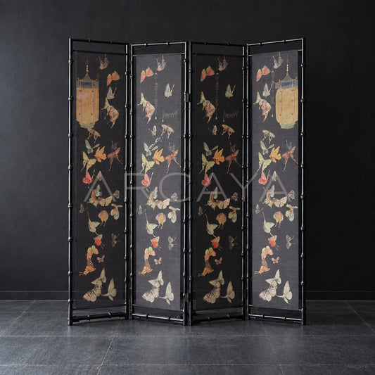 Bamboo Orchid Butterfly Double Sided Four Panel Screen - main
