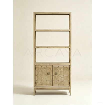 Oak Checkerboard Marquetry Open Tall Cabinet - scene