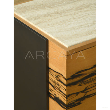 Old Money Black White Ebony Veneer Nightstand - scene