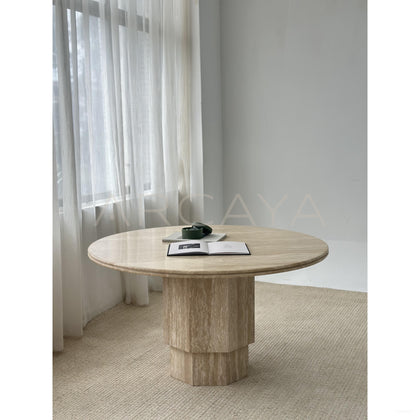 Matte Resin Finish Stone Round Dining Table - scene