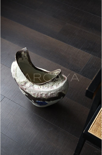 Vintage Stoneware Ink Glaze Wabi Sabi Vase - scene