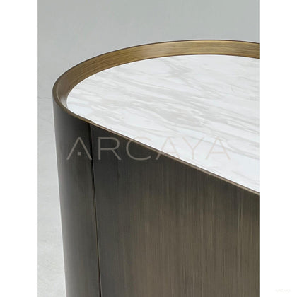 Italian Bronze Metal Stone Curved Sideboard - scene