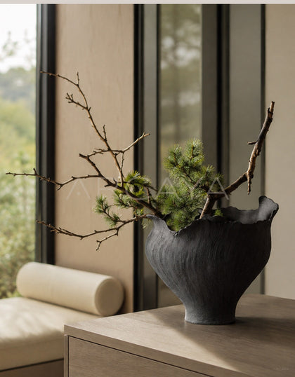 Art Textured Black Ceramic Vase - scene