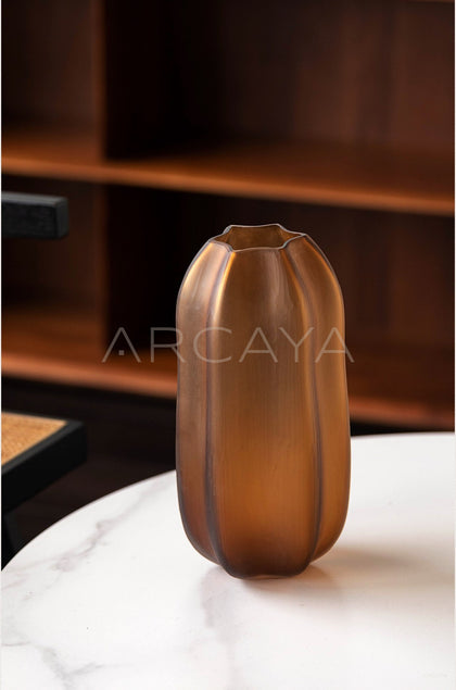Vintage Ribbed Frosted Pumpkin Glass Vase - scene