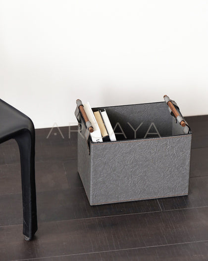 Grey Solid Wood Handle Storage Basket - scene