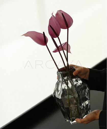 Smoked Grey Ribbed Glass Vase - scene
