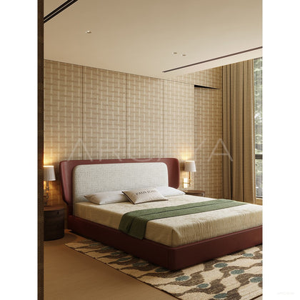 Wide Headboard Leather Trim Bed - scene