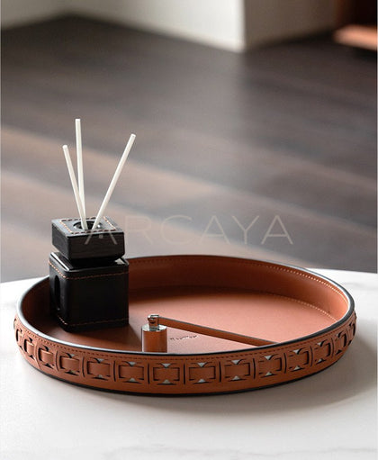 Leather Round Entryway Key Tray - scene