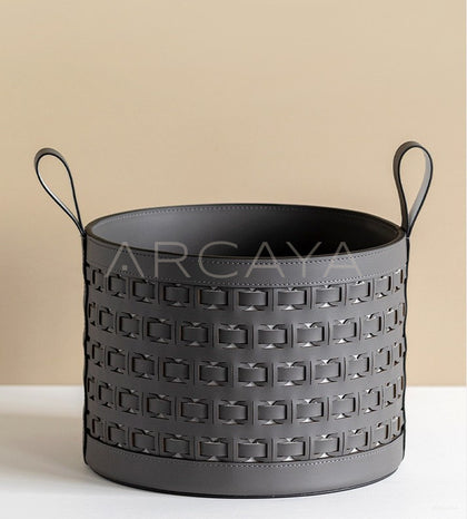 Handwoven Leather Storage Bucket With Handle - scene
