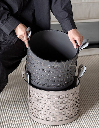 Handwoven Leather Storage Bucket With Handle - scene