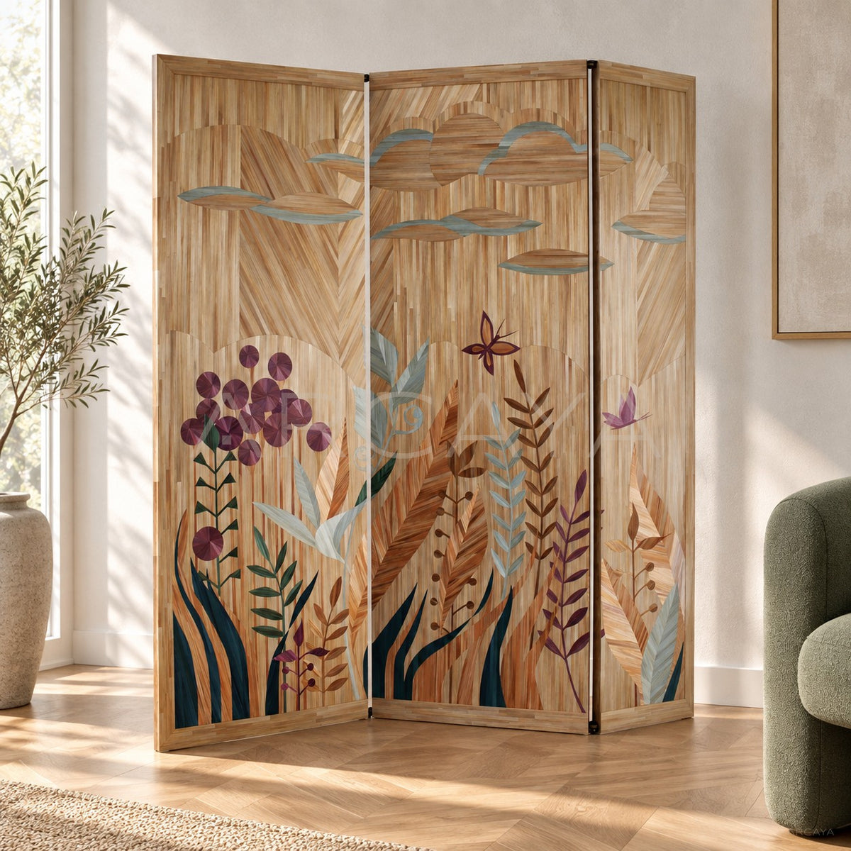 Veneer Marquetry Folding Screen - main