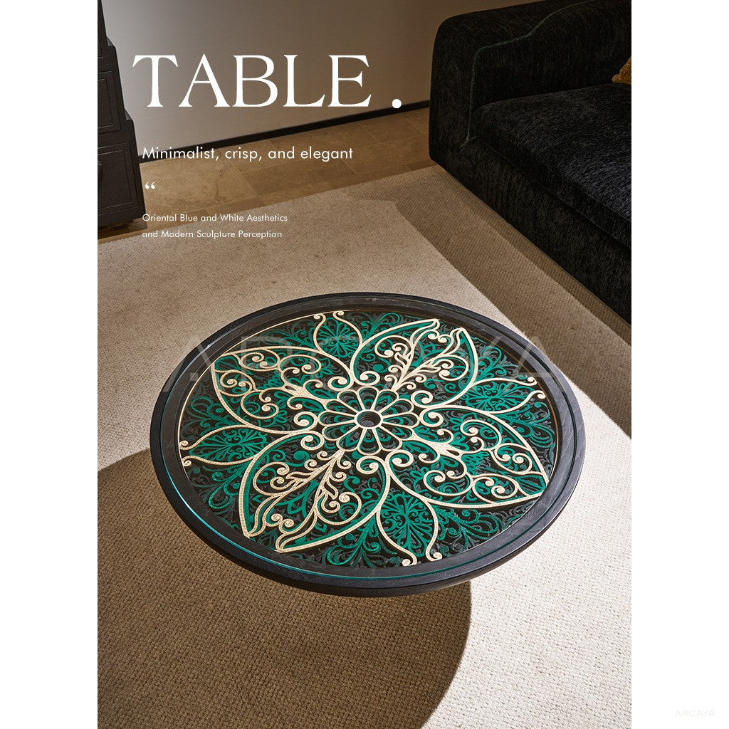Carved Sculptural Art Coffee Table in detail
