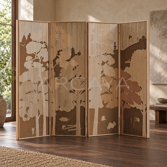 Rice Husk Marquetry Folding Screen - main