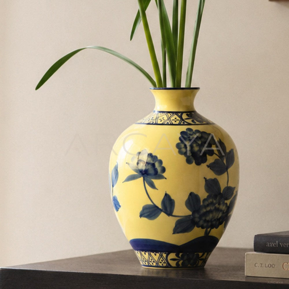 New Chinese Yellow Blue White Ceramic Vase - main