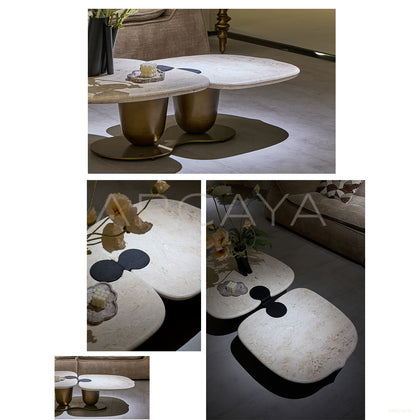 Irregular Symbiotic Travertine Coffee Table - scene