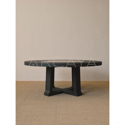Oak Matte Black Brushed Round Table Lazy Susan - scene