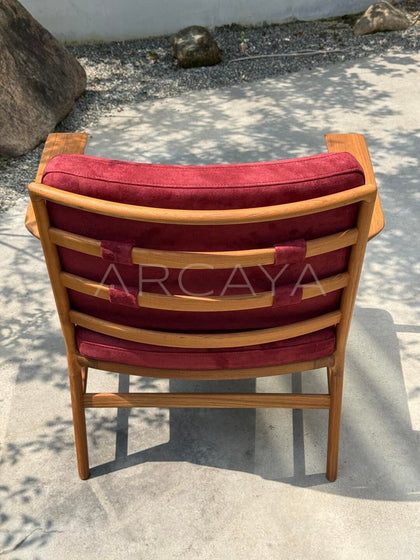 Burmese Teak Suede Red Lounge Chair - detail